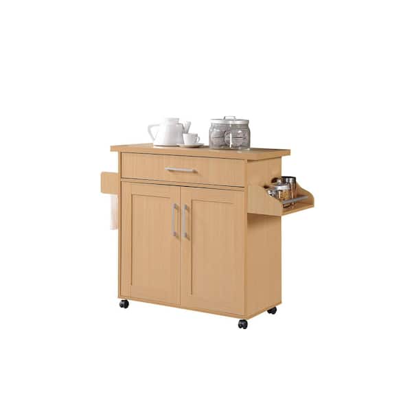 HODEDAH Beech Kitchen Island with Spice Rack and Towel Holder