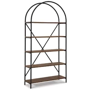 Galtbury 72 in. Tall Black/Brown Engineered Wood 4-Shelf Standard Bookcase with Exterior Shelves, Storage