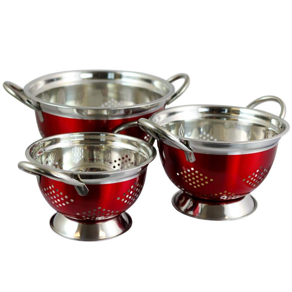 Oster Oster Metaline 3-pk Colander Set Stainless Steel Red 