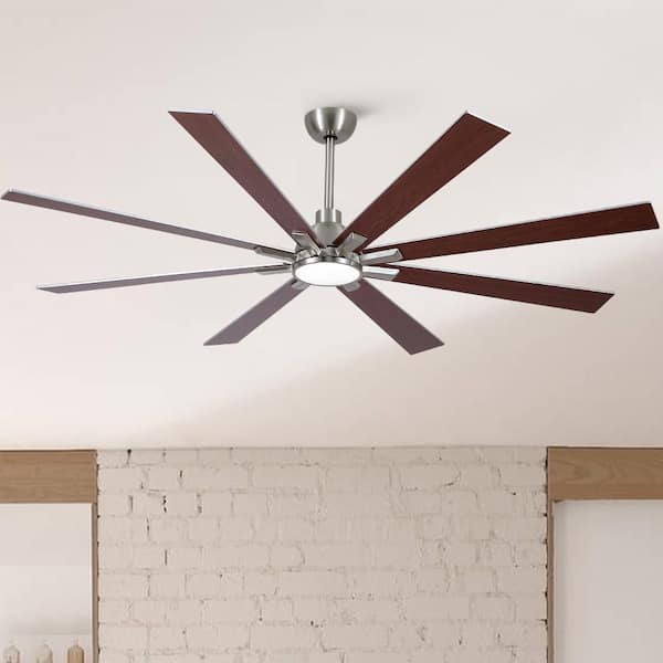 Modern 72 in. Integrated LED Indoor Nickel Standard Ceiling fan with 8 Reversible Blades, Remote Control and DC Motor