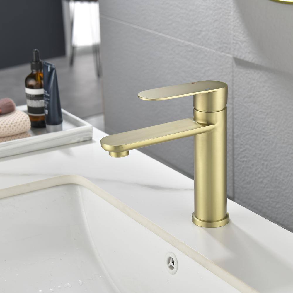 Brushed Gold Single Handle Brass Bathroom Faucet