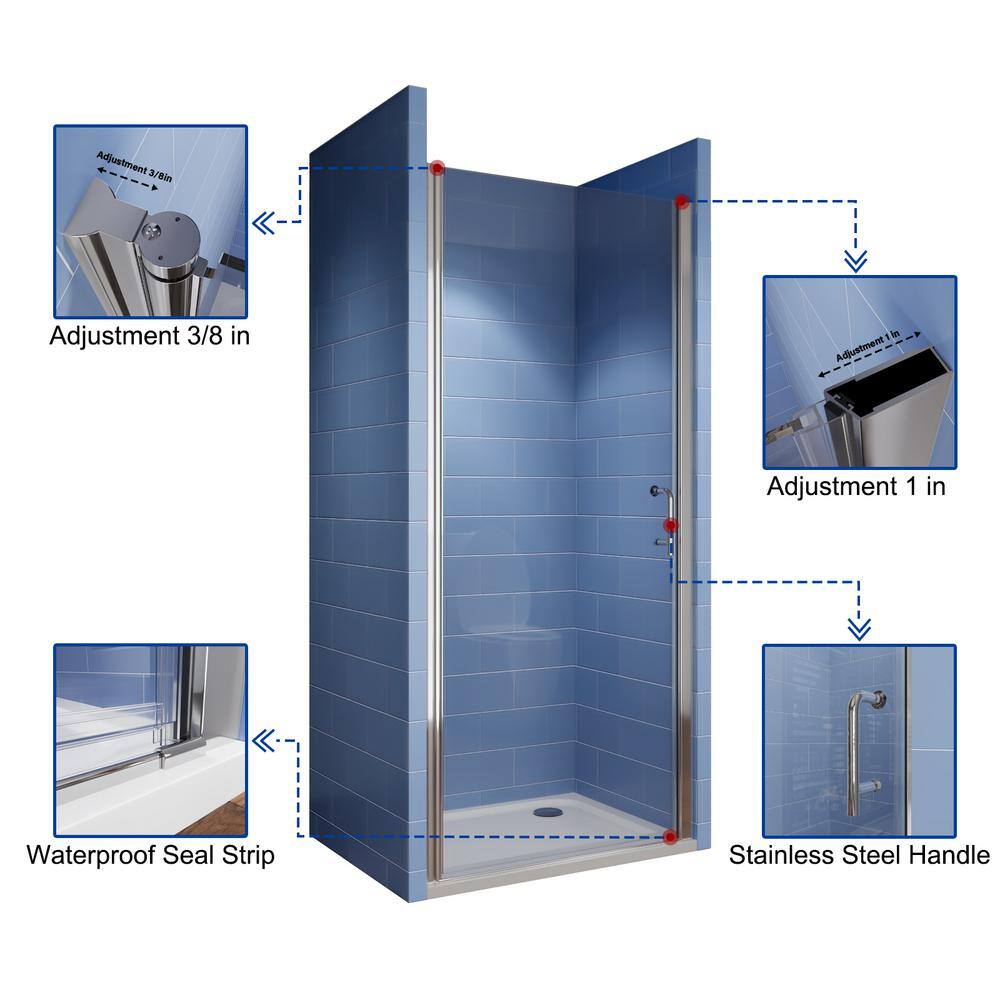 72" Frameless Chrome Pivot Shower Door with Clear Glass