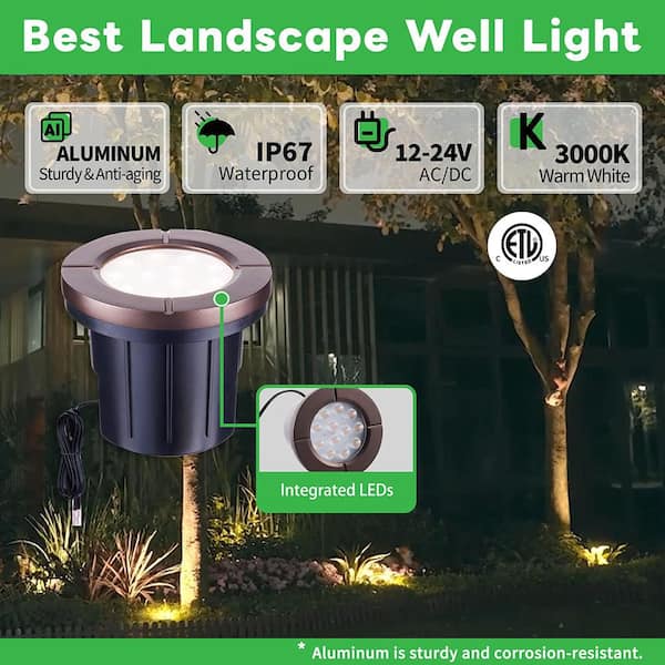 6W 12V Black Low Voltage LED Wired Ground Well Light, IP67 WP