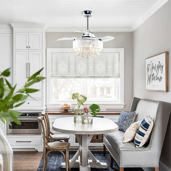 Broxburne 36 in. Indoor Chrome Downrod Mount Retractable Crystal Ceiling Fan Chandelier with Light Kit and Remote