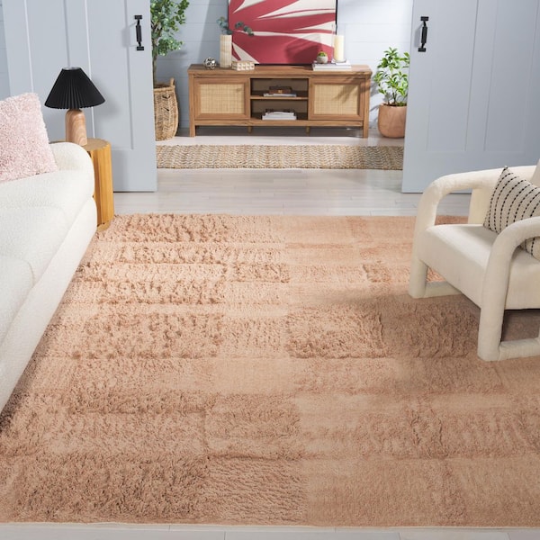 Easy Care Orange 4 ft. x 6 ft. Machine Washable High-Low Solid Checkered Area Rug