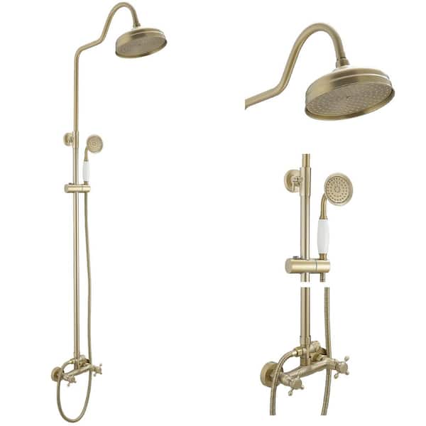 2-Spray Round High-Pressure Wall Bar Shower Kit in Brushed Gold (Valve Included)