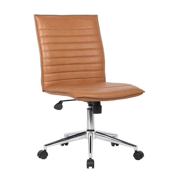 Comfort Vinyl, Ribbed Design Lumbar Support Ergonomic Task Chair in Caramel without Arms.