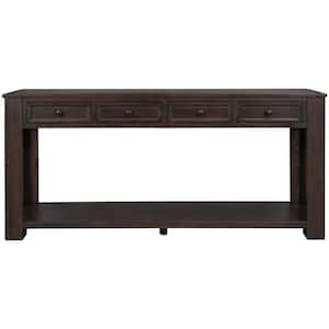 63 in. Distressed Espresso Finish Standard Rectangle Wood Console Table with 4-Drawers and Bottom Shelf