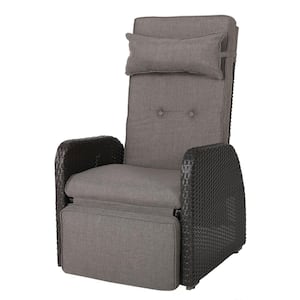 Ostia Brown Faux Rattan Outdoor Recliner with Gray Cushion