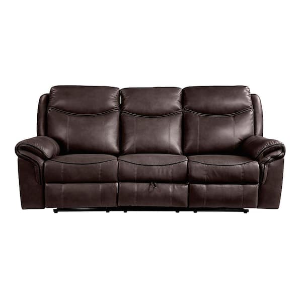 Homelegance Creeley 88.5 in. W Straight Arm Faux Leather Rectangle Manual Reclining Sofa with Storage and USB Port in Dark Brown