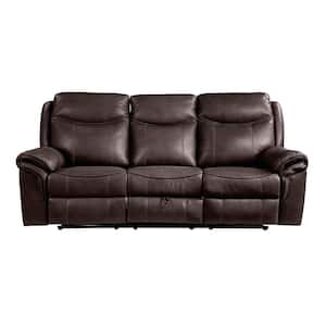 Creeley 88.5 in. W Straight Arm Faux Leather Rectangle Manual Reclining Sofa with Storage and USB Port in Dark Brown