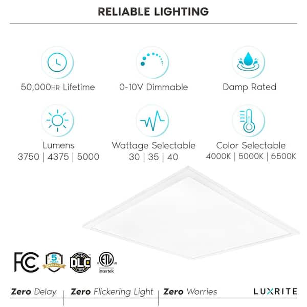2 ft. x 2 ft. Integrated LED Flat Panel Light 30/35/40-Watt 3 Color Selectable, 3750/4375/5000 Lumens ETL DLC (4-Pack)