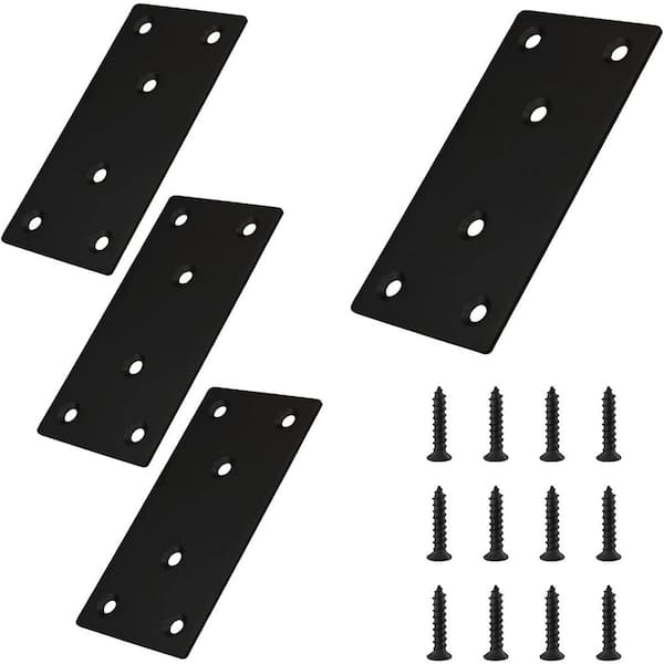 4 x 2 Metal Flat Straight Brace Bracket Stainless Steel Mending Plate for Furniture Corner Braces Black 4-Pack