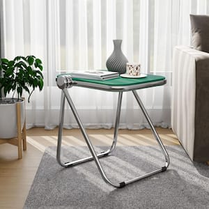 Lawrence Green Rectangular 16.7 in. Folding Side Table in Chrome Finish with Plastic Tabletop and Aluminum Frame