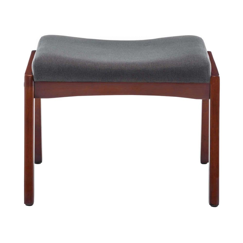 Dark Gray and Espresso Mid-Century Modern Accent Ottoman Stool