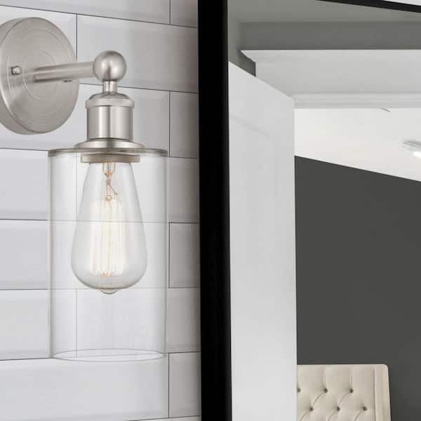 Clymer 1-Light Brushed Satin Nickel Wall Sconce with Clear Glass Shade