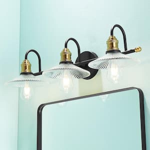 28.7 in. 3-Light Black Golden Bathroom Vanity Light with Glass Shades
