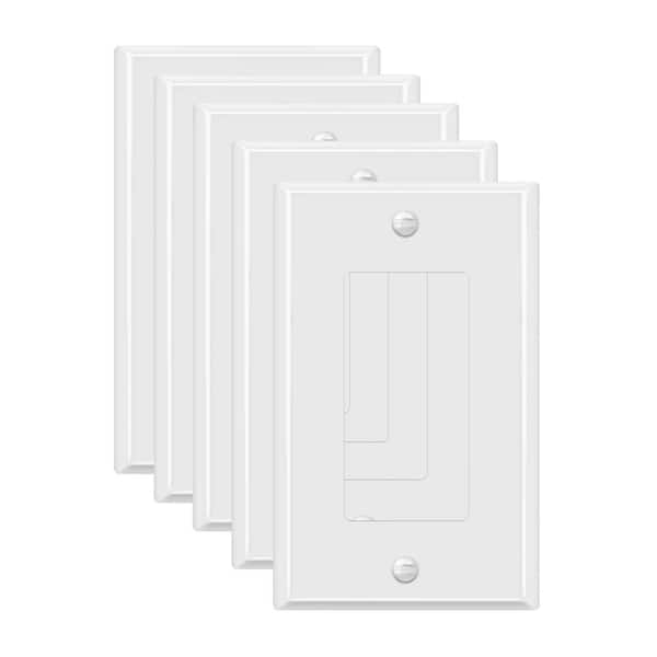 ENERLITES 1-Gang White Gloss Decorator/Rocker Outlet Metal Wall Plate, 5-Pack