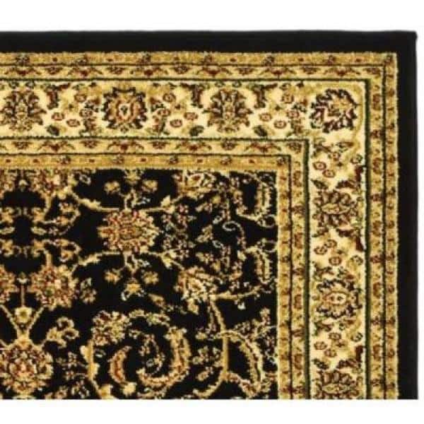 Black and Ivory Floral Rectangular Synthetic Area Rug