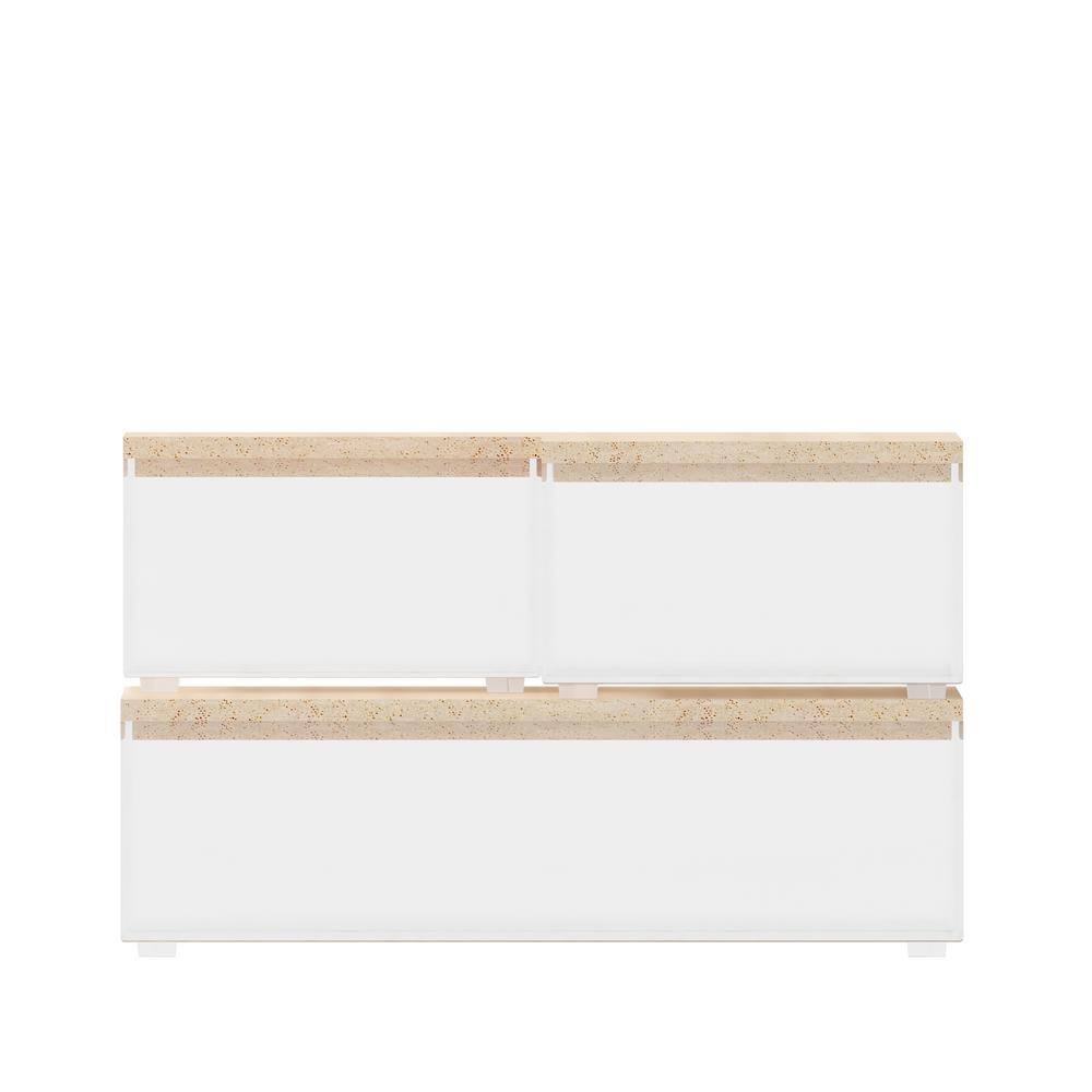 Clear Plastic Storage Organizer Bins with Light Wood Lids, Set of 3