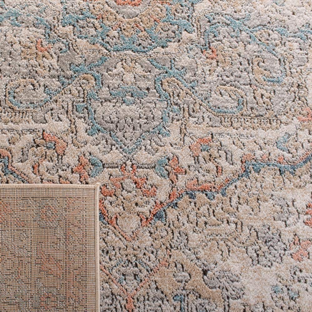 Vintage Elegance Oregon Floral Blue & Beige Synthetic Area Rug - 5'1" x 7'6"
