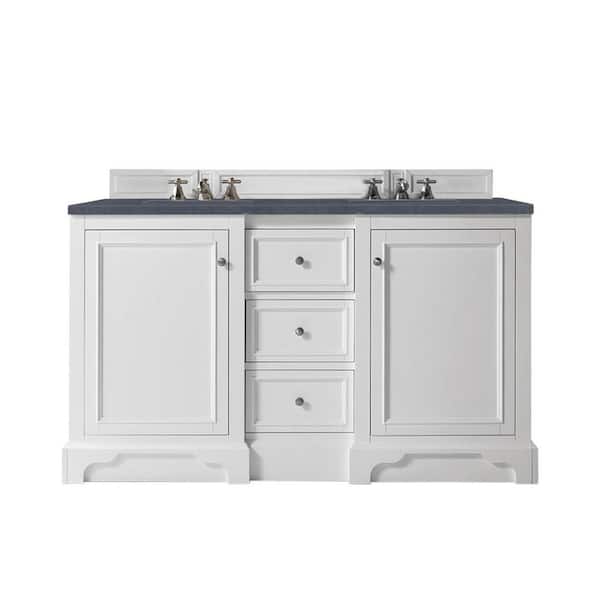 James Martin Vanities De Soto 61.3 in. W x 23.5 in. D x 36.3 in. H Bathroom Vanity in Bright White with Charcoal Soapstone Quartz Top