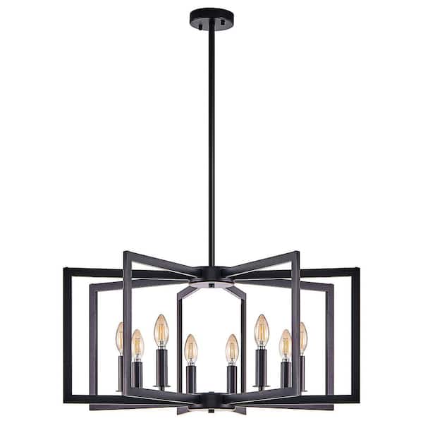 27 in. W 8-Light Black Ceiling Chandelier Modern Pendant Light Fixture, E12, No Bulbs Inlcuded