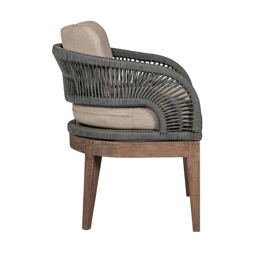 Orbit Eucalyptus Wood Dining Chair with Gray Rope and Taupe Cushions