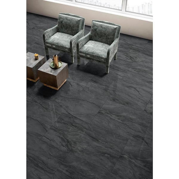 Anastasia Anthracite 24 in. x 48 in. Polished Porcelain Marble Look Floor and Wall Tile (16 sq. ft./Case)