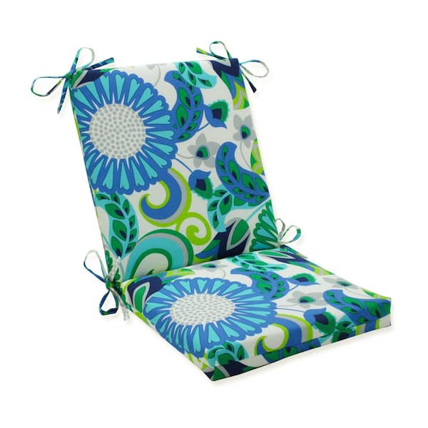 Pillow Perfect Bright Floral Outdoor/Indoor 18 in. W x 3 in. H Deep Seat, 1-Piece Chair Cushion and Square Corners in Green/Blue Sophia
