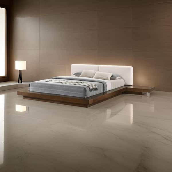 Nia Brown Wood Frame Queen Size Platform Bed with Low Profile