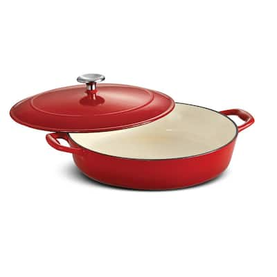 Crock-Pot Artisan 5 qt. Round Enameled Cast Iron Braiser Pan with Self  Basting Lid in Red 985100771M - The Home Depot