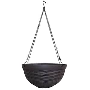 Jamaica Wicker Medium 12.5 in. 9 Qt. Dark Coffee High-Density Resin Hanging Basket Outdoor Planter