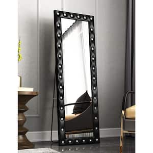 56 in. x 3 in. Modern Rectangle Leather Black Framed Standing Mirror.