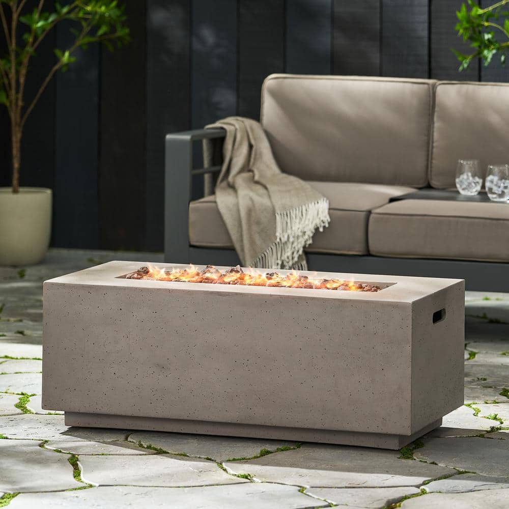  40 in. 40000 BTU Outdoor Rectangular MGO Fire Pit Table in Gray with Lava Rocks