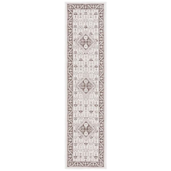 SAFAVIEH Sunrise Ivory/Gray Black 2 ft. x 8 ft. Ornate Border Reversible Indoor/Outdoor Runner Rug