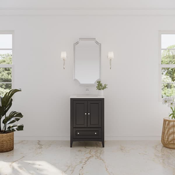 Fresca Oxford 24 in. Bath Vanity in Espresso with Quartz Stone Vanity Top in White with White Basin