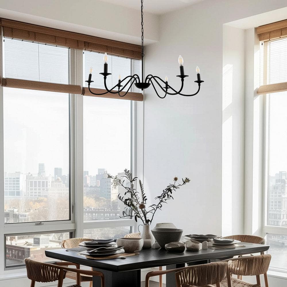 Black Metal 6-Light Candle Style Chandelier