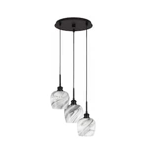 Albany 60-Watt 13.25 in. 3-Light Espresso Cord Pendant Light Onyx Swirl Glass Shade