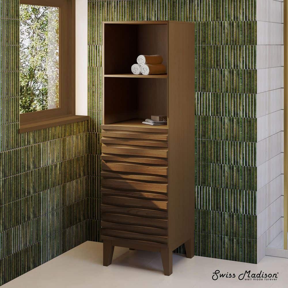 Cascade 17 in. W x 17 in. D x 60 in. H Brown Freestanding Linen Cabinet in Brown Oak price history on PriceWatchPro
