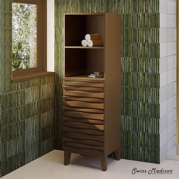 Cascade 17 in. W x 17 in. D x 60 in. H Brown Freestanding Linen Cabinet in Brown Oak