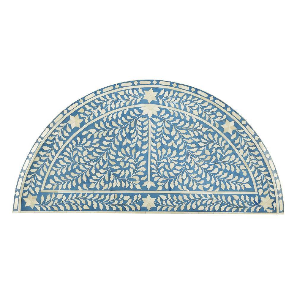 Vivienne Blue Bone Inlay Demilune Console Table with Storage