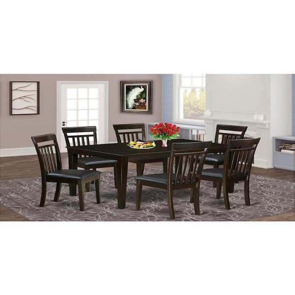 East West Furniture 7-Piece Rectangle Cappuccino Finish Solid Wood Top Dining Table with 6 Chairs with Lattice Back