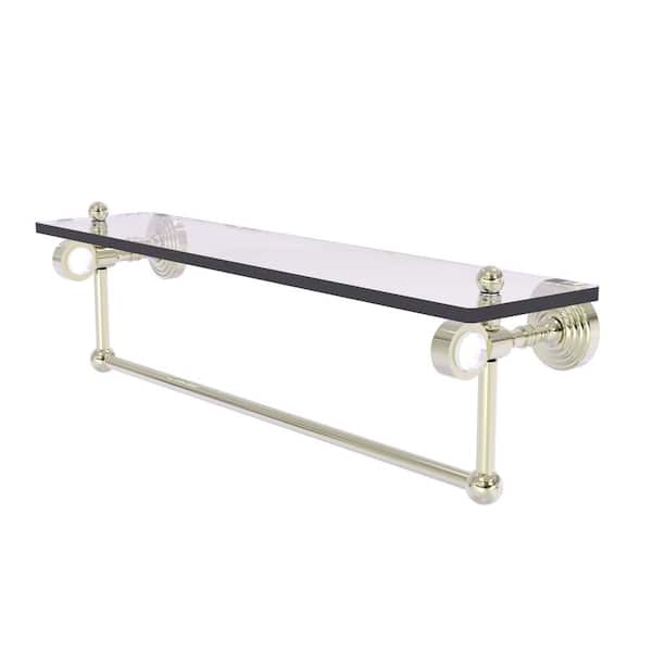 Allied Brass Pacific Grove 22 in. W 6.4 in. H x 5.13 in. D Glass Rectangular Shelf in Polished Nickel with Towel Bar