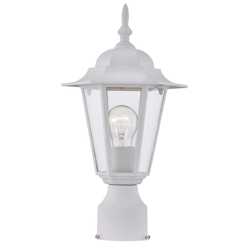 1-Light Textured White Outdoor Lamp Hardwired Waterproof Post Light with Cl