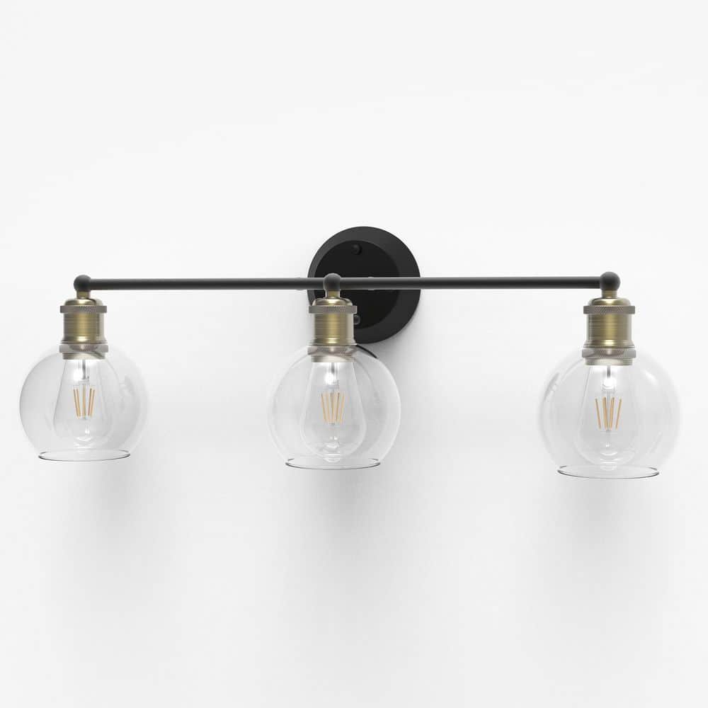21 in. 3-Light Champagne Black Bathroom Vanity Light with Clear Glass Shade