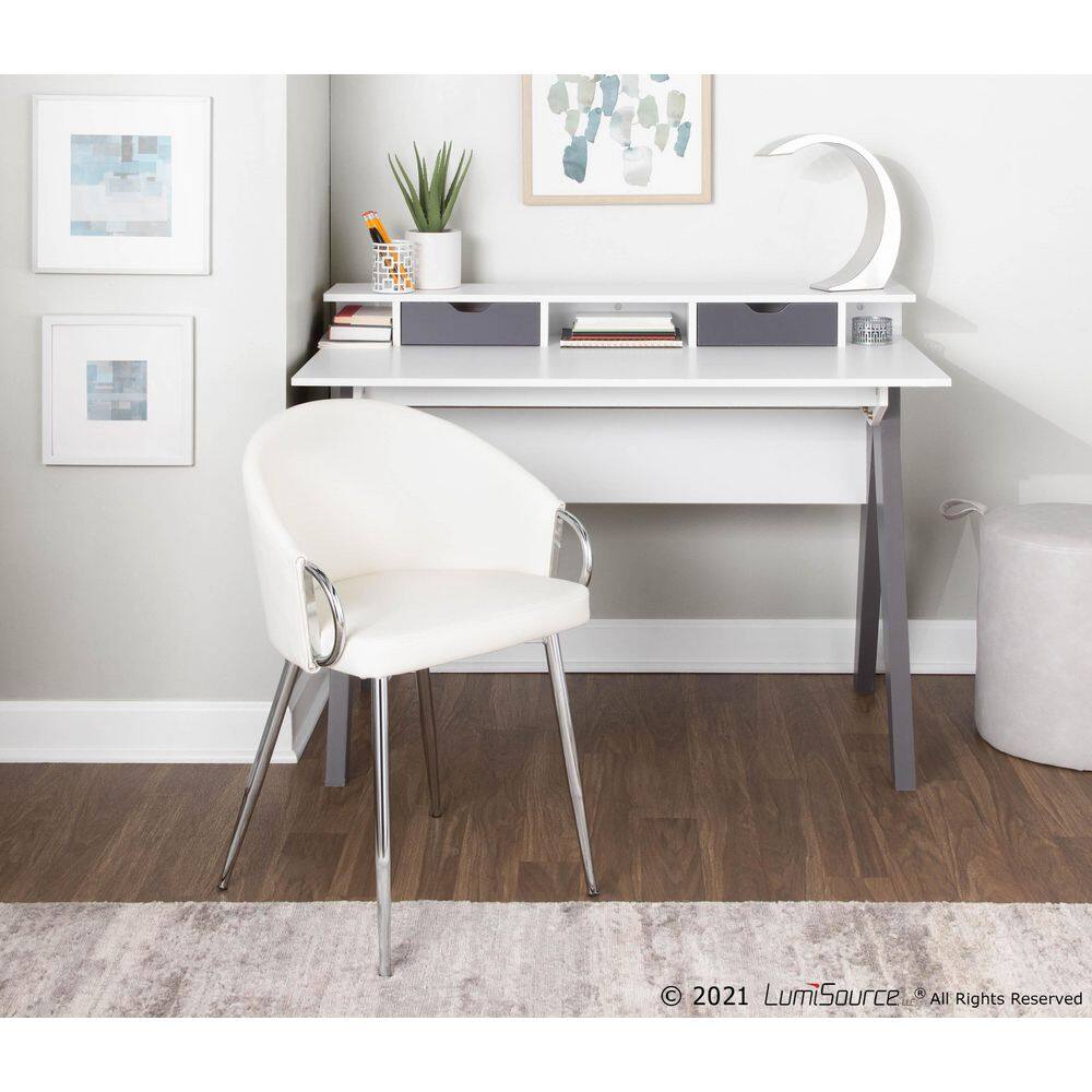Claire White Faux Leather and Chrome Dining Chair Set