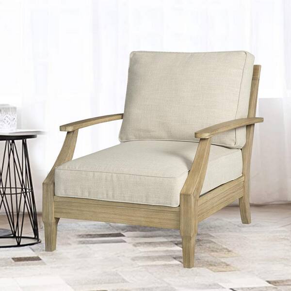 Benzara BM196656 Fabric Upholstered Wooden Corner Chair with Loose Cushion Seat and Small Feet Beige