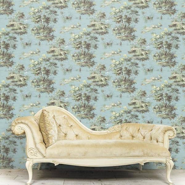 Turquoise Scenic Landscape Pre-pasted Vinyl Wallpaper