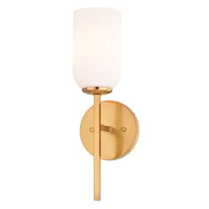 Shelby 5.25 in. 1 Light Natural Gold Brass Vanity Light Transitional Bathroom Fixture White Glass